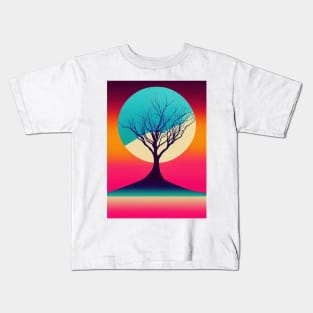 Vibrant Colored Whimsical Minimalist Lonely Tree - Abstract Minimalist Bright Colorful Nature Poster Art of a Leafless Branches Kids T-Shirt